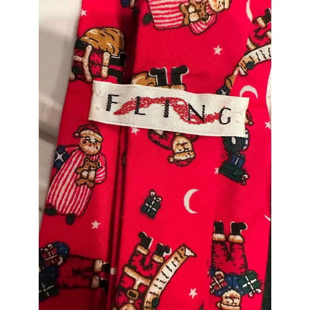 Vintage Fling Vintage Red Holiday USA Made Neck Tie 100% Cotton Santa Claus